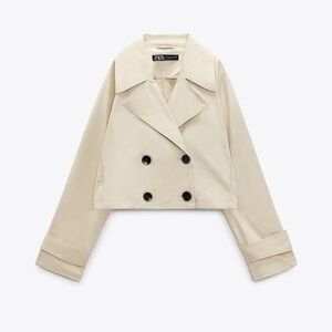Zara Cropped Double-Breasted Beige Trench Jacket